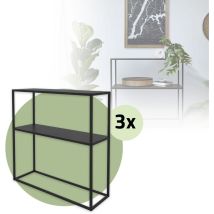 Ml-design - 3x Table Console avec 1 Étagère, Métal Noir, 80x26x80 cm, Support de Fleurs/Livres, Tabouret pour Plantes, Étagère pour Plantes, Table