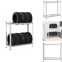 Tagère à pneus à 2 niveaux argent 110x40x109 cm acier - Étagère à Pneus - Étagères à Pneus - Étagère De Garage - Étagère