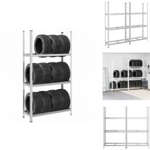 Tagère à pneus à 3 niveaux 2 pcs argenté 110x40x200 cm acier - Étagère à Pneus - Étagères à Pneus - Étagère De Garage - Étagère