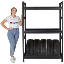 Proregal-preiswerte Qualität - tagère à pneus dino HxLxP 180x120x50cm 3 niveaux Charge max. 450kg jusqu'à 12 pneus Noir Porte-Pneu, Rayonnage,