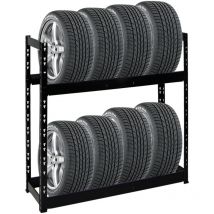 Étagère à pneus TIGER HxLxP 100x110x35cm Charge max. 150kg Jusqu'à 8 pneus 2 niveaux Noir Porte-Pneu, rack à pneus, rayonnage, stockage, rangement,