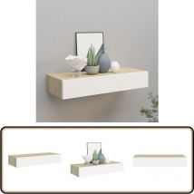 Étagère à tiroir murale chêne et blanc 60x23,5x10 cm MDF - Étagère Murale - Étagère À Tiroir - Rangement Mural - Meuble Déco - Bibliothèque Murale