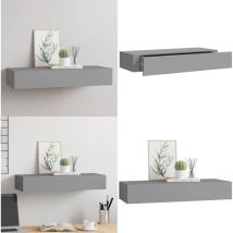 Tagère à tiroir murale Gris 60x23,5x10 cm mdf - Étagère Murale - Étagère à Tiroir - Rangement Mural - Meuble Décoratif - Étagère Grise - Home & Living