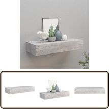Tagère à tiroir murale Gris béton 60x23,5x10 cm mdf - Étagère Murale - Étagère Avec Tiroir - Rangement Mural - Meuble Décoratif - Étagère Grise