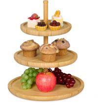 Etagere Bambus, HxD: 25 x 30 cm, 3-stöckige Obstetagere, Ablage von Gebäck, Snacks, Nüssen, Obstteller, natur - Relaxdays