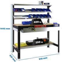 Simonrack - Etagère basse banc de travail simonwork BT1 box 900 antracite/bois - 1445x910x610 400Kg