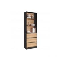 Idmarket - Etagère bibliothèque carla 3 niveaux 3 tiroirs noir et effet bois H.190 cm