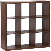 Sweeek - Etagère bibliothèque cubique 3 niveaux 9 compartiments. effet bois de noyer. l 111.2 x p 39 x h 111.2cm
