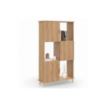 Idmarket - Etagère bibliothèque 6 cases juliette lattes tasseau bois coloris chêne avec placard