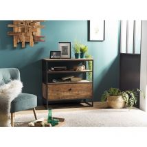 Alida - Étagère marron 1 tiroir Teck recyclé Acacia Mahogany et métal noir