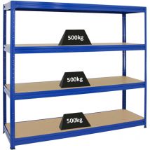 Étagère charge lourde DINO HxLxP 180x180x60cm 500kg par niveau Bleu Étagère robuste de Garage, Atelier, Cave, sous-sol, Stockage, Rangement, Rayonnage