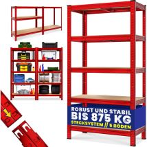 Tagère charge lourde 4/5 niveaux Étagère métallique modulable Meuble de rangement garage atelier cave 5 plateaux - 180x90x40cm - rouge - Monzana
