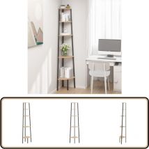 Étagère d'angle 5 niveaux Marron clair et noir 45,5x31,5x180 cm - Bibliothèque D'angle - Étagère D'angle - Meuble D'angle - Rangement Mural - Étagère