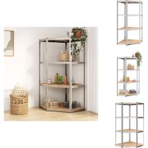 Étagère d'angle à 4 niveaux Argenté Acier et bois d'ingénierie - Étagère D'angle - Rangement - Meuble De Rangement - Étagère Industrielle - Étagère