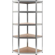 Torana - tagère d'angle à 5 niveaux Argenté Acier et bois d'ingénierie