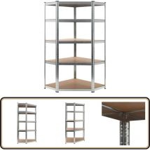 Étagère d'angle à 5 niveaux Argenté Acier et bois d'ingénierie - Étagère D'angle - Rangement - Meuble De Rangement - Étagère Industrielle - Étagère