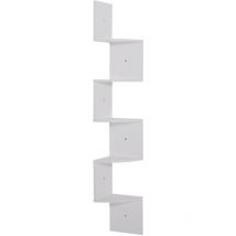 Tagère d'angle étagère de rangement design contemporain zig zag 20L x 20l x 126H cm 5 niveaux panneaux de particules blanc