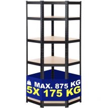 Etagère d'angle Flint avec 5 surfaces de rangement Noir 100x80x180 cm