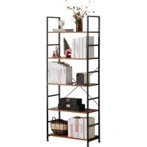 Tagère de bibliothèque 5 Niveaux Design Industriel Structure métallique - Meuble de Rangement sur Pieds- Support de Livres -Maison, Bureau, Salon,