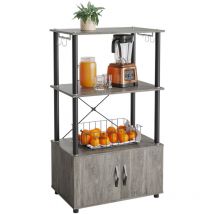Bestier - tagère de cuisine avec armoire, 60 x 40 x 107,5 cm, Étagère de boulanger à 3 niveaux avec 2 étagères ouvertes et 4 crochets, bibliothèque