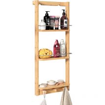 Casaria - tagère de douche en bambou avec 3 compartiments 3 crochets Serviteur de douche 70x28,5x10 cm Charge max 15kg