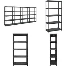 Tagère de rangement à 5 niveaux Noir 366x45,7x185 cm Plastique - Étagère De Rangement - Étagère Industrielle - Stockage Industriel - Meuble De