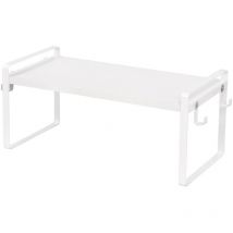 Tagère de rangement à un seul niveau avec 4 crochets en fer, étagère compacte et durable, 40 x 20 x 18 cm - Blanc