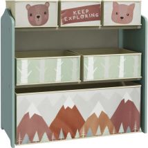 Tagère de rangement enfant design mountain adventure - 6 tiroirs - mdf tissu non tissé - vert