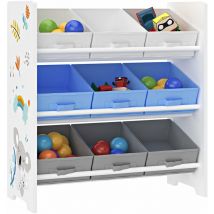 Tagère de rangement pour enfant avec 9 bacs pliables blanc / gris / bleu