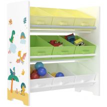 Tagère de rangement enfant avec 9 bacs pliables blanc / vert / jaune