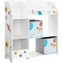 Tagère de Rangement pour Jouets Enfant et Livres, Meuble de Rangement Multifonctionnel, avec 2 Tiroirs en Tissu, Thème planètes, pour Salle de Jeux,