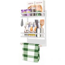 Tagère à Épices Magnétique à Deux Niveaux avec Porte-Rouleau de Papier, Organisateur de Cuisine en Métal pour Épices, Étagère Magnétique Robuste pour