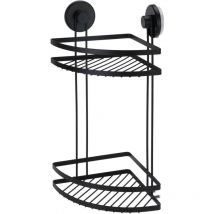 Bathroom Solutions - tagère de salle de bain pour douche, deux niveaux, avec ventouses, noire, 25 x 18 x 37 cm.