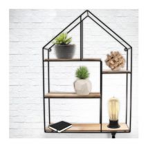 The Home Deco Light - Etagere Deco Lumineuse Maison Bois Metal 50cm