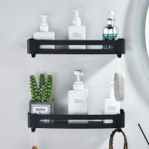 Etagere Douche Noir Etagere Salle de Bain sans Percage Panier Murale de Douche en Aluminium Tablette de Rangement Salle de Bain Serviteurs de Douche