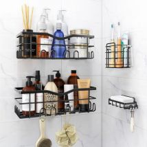 Duschregal ohne Bohren, 4-teiliges schwarzes Regal, Badezimmerhalter, Halter für Shampoo, Seife und Zahnbürste