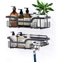 Duschregal ohne Bohren 2er Set, Duschablage Regal, Badezimmer Wandregal mit 8 Haken, Shampoo Duschhalter für Badewannenzubehör