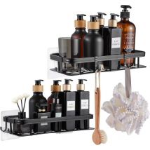 Duschregal ohne Bohren, Duschablage, Badregal, Duschcaddy, Ablageregal, Duschhalter, 6 Haken, für Bad/Küche, 2er Set (Schwarz)