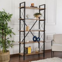 Asir Group Llc - Bibliothèque Noyer & Noir - Look Contemporain, Cadre Métallique, 90x180cm Idéale pour Salon, Bureau et Chambre