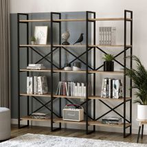 Hanah Home - Grande Bibliothèque en Pin Atlantique - 170x175 cm, Profondeur 30 cm, Cadre Métallique, Étagères Abondantes
