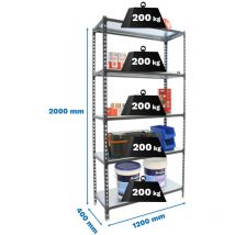 Simonrack - Etagère légère métallique sans vis simonclick megaplus 5/400 antracite/blanc - 2000x1200x400 200Kg