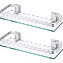 Jn.songs - Etagère en Verre pour Salle de Bain 30CM Douche Tablette Aluminium Étagère de Douche Trempé Rectangulaire Finition Bross - 2 Pcs