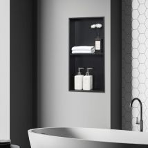 [neu.haus] - tagère encastrée Kristinehamn à 2 niveaux acier inoxydable 62 x 32 x 10 cm noir mat