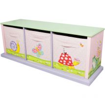 Teamson Kids - Etagère enfant Magic Garden bois avec 3 paniers bacs de rangement tissu TD-0132A