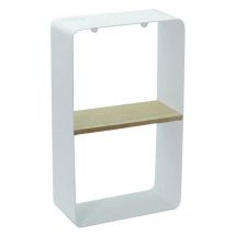 Tagère métal blanc et bois 1 étage 22,5x10x38,5 cm