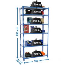 Simonrack - Etagère légère métallique sans vis simonclick megaplus 6/500 bleu/galva - 2500x1200x500 200Kg