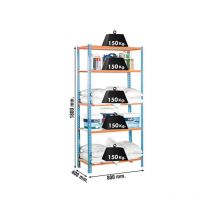 Etagère légère plateau bois sans vis MADERCLICK MINI 5/400 BLEU/ORANGE/BOIS - 1800x800x400 150Kg - SIMONRACK