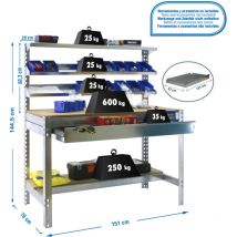 Simonrack - Etagère basse banc de travail simonwork BT1 box 1500 galva/bois - 1445x1510x760 600Kg