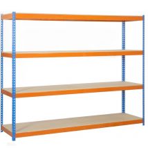 Simonrack - Etagère charge lourde ecoforte 1204-4 chipboard bleu/orange/bois - 2000x1200x450 400Kg