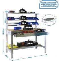 Simonrack - Etagère basse banc de travail simonwork BT1 box 900 galva/bois - 1445x910x610 400Kg